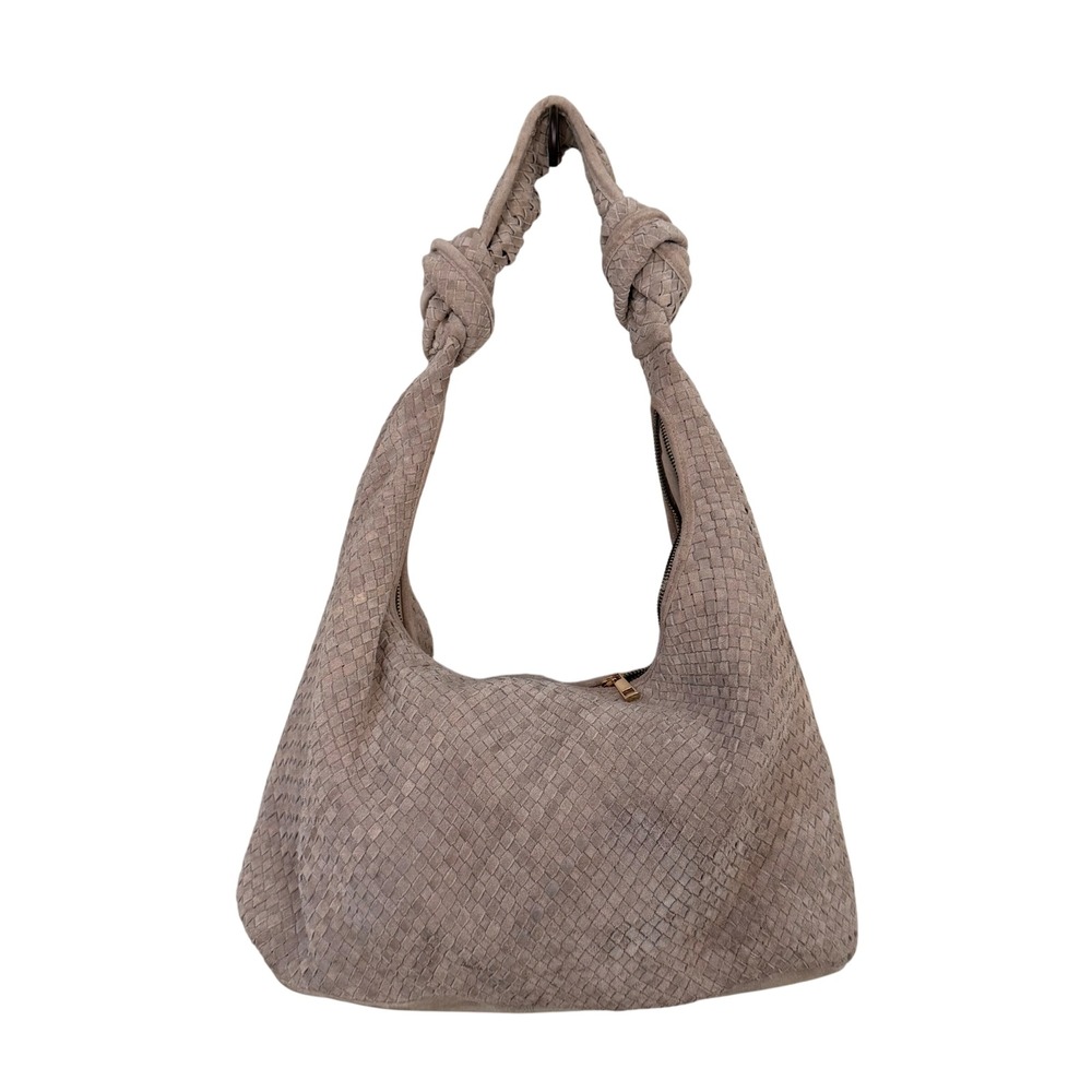 Mint Velvet Hobo Bag OS Taupe Suede Woven Knotted Strap Shoulder Bag